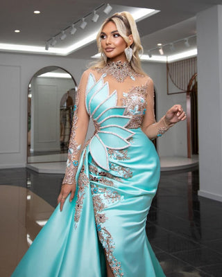 Aadita Glamorous Stone-Encrusted Side-Tail Dress - Blini Fashion House