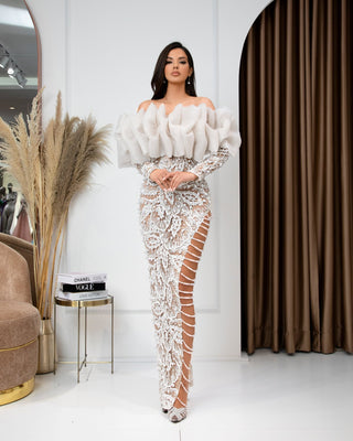 Arabella Maxi-Length Dress Embellished with Pearls - Blini Fashion House