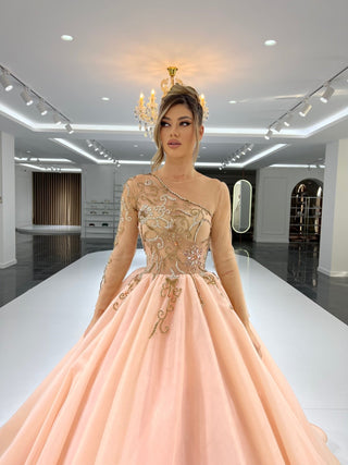 Dianah Elegant One-Shoulder Formal Dress with Flashy Stones - Blini Fashion House
