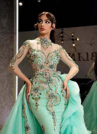 Egret Stone-Embellished Overskirt Dress - Blini Fashion House