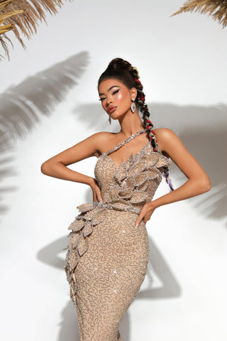 Epiphytes Sparkling Strapless Slit Gown - Blini Fashion House