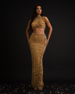 Stylish gold two piece dress for any occasion