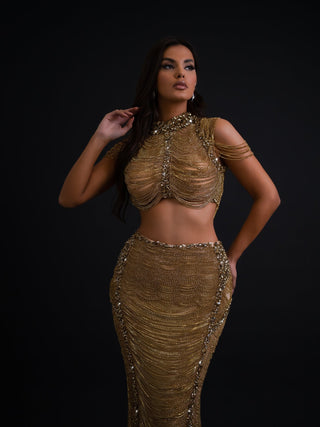 Gold two piece dress with elegant design