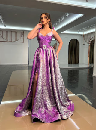 Deep SlitLight PurpleLong DressWomen - Blini Fashion House