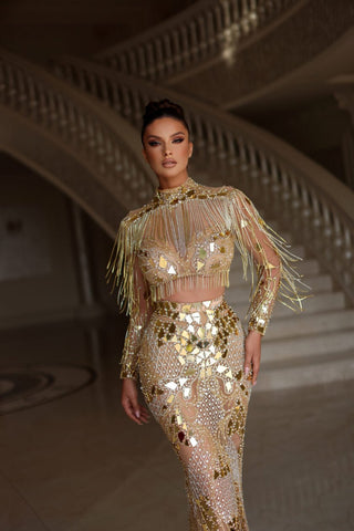 Elegant gold ensemble: two piece dress
