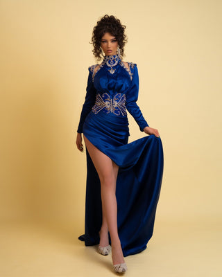 Elegant Deep Blue Satin Dress