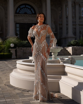 Chic Silver Dress Featuring Glistening Stones and Tassels