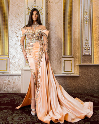ApricotHigh NeckLong DressWomen - Blini Fashion House