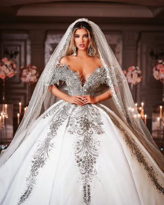 Bridal dress adorned with shimmering crystals