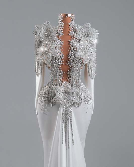 Olisie Bridal Dress with Pearls and Flowers