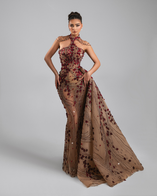 Rosea Long Dress with Side Cape