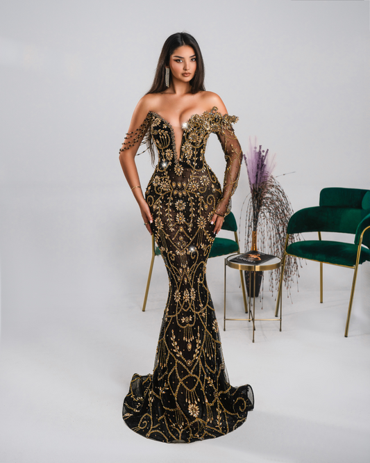 Juana Black Long Dress with Crystals