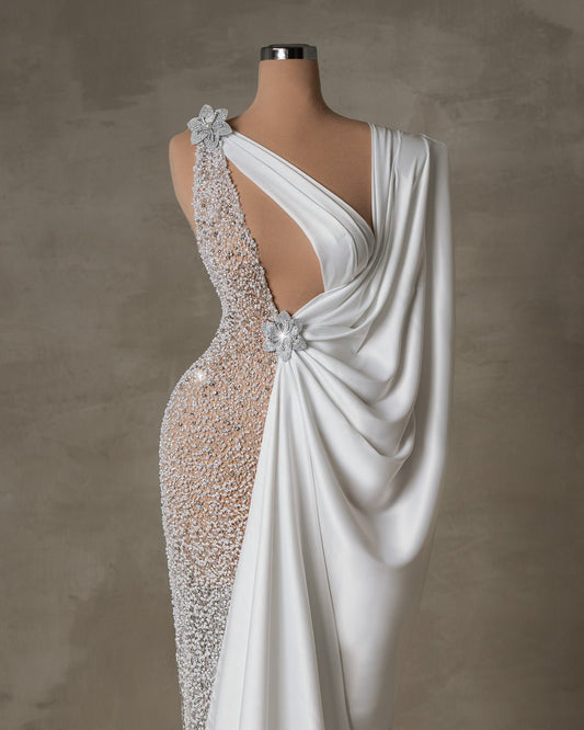 Adèle One Shoulder Bridal Dress with Flower Design