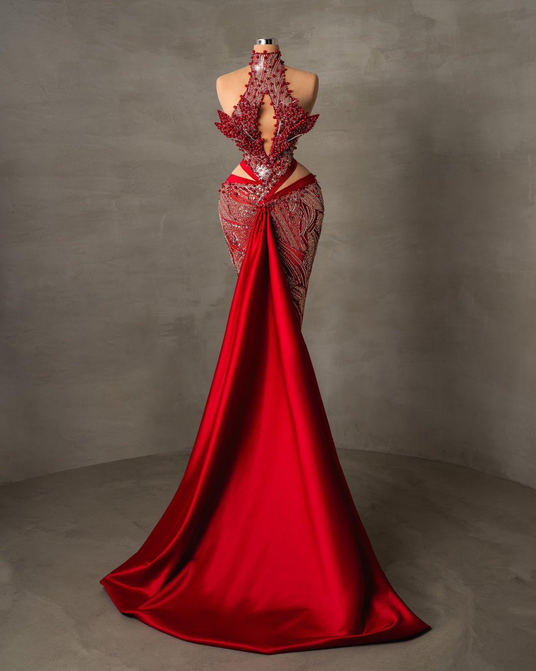 Alanna Red Dress with Pearls