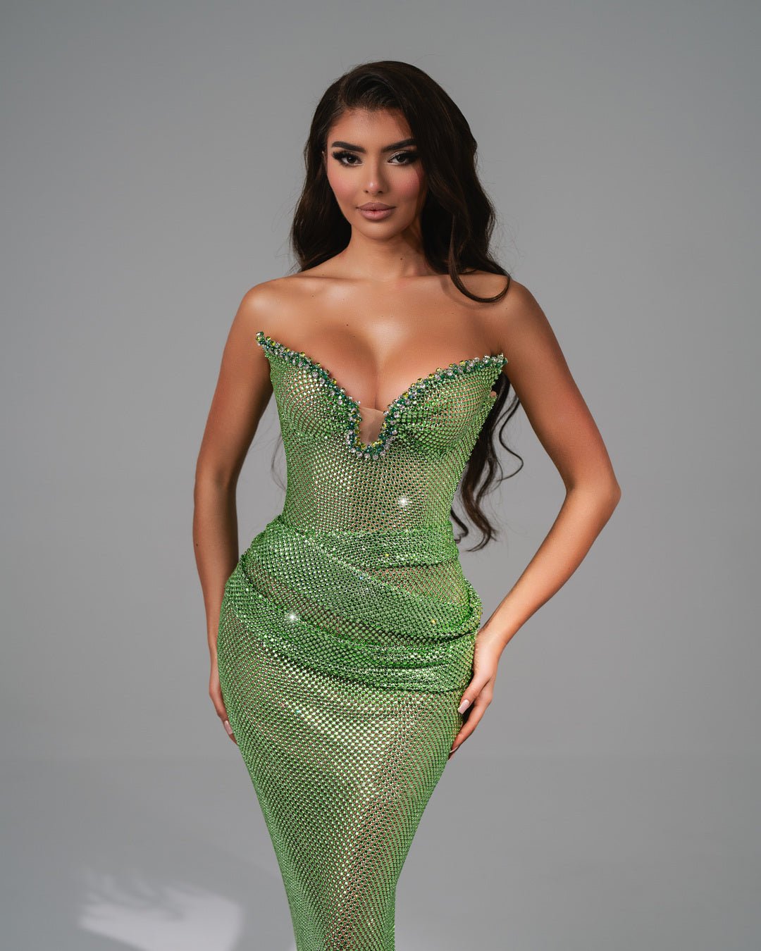 Alisha Light Green Dress with Stones - Blini Fashion House