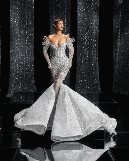 Alisian Bridal Dress with Low Capes and Crystals