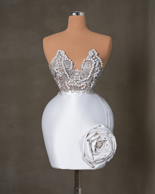 Almasa White Short Dress with Flowers