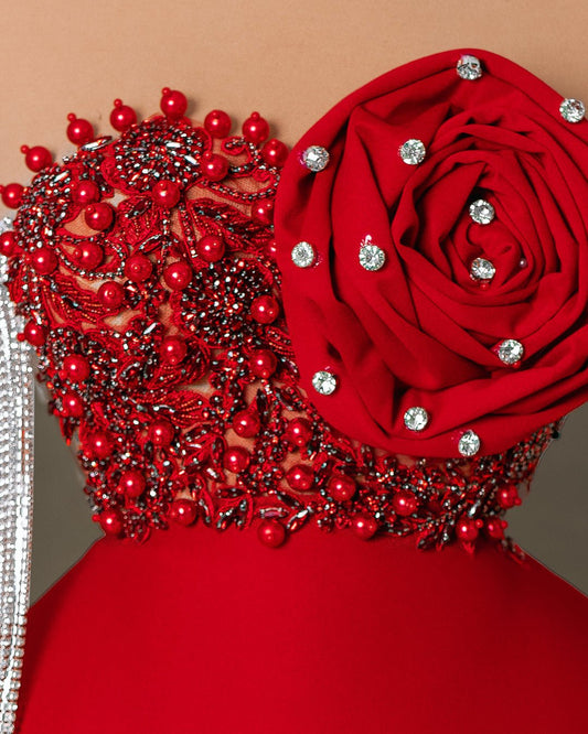 Almeria Red Short Dress with Flowers