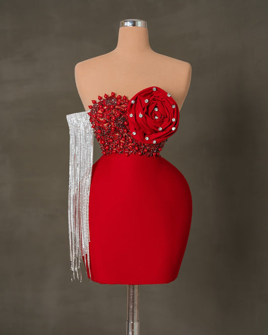 Almeria Red Short Dress with Flowers
