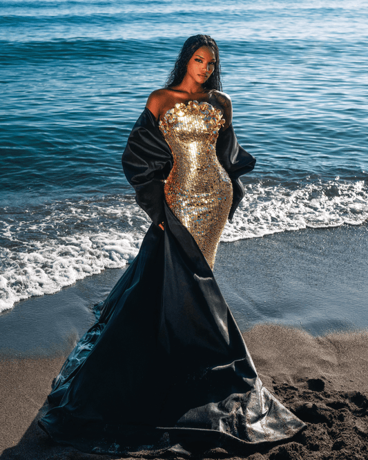 Alore Sleeveless Sequin Dess with Sea Deatails and Flowers