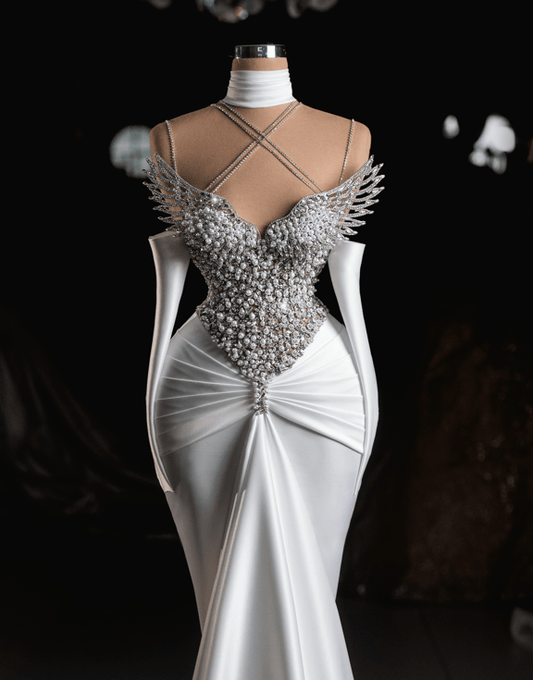Amandine Bridal Long Dress With Crystal Design