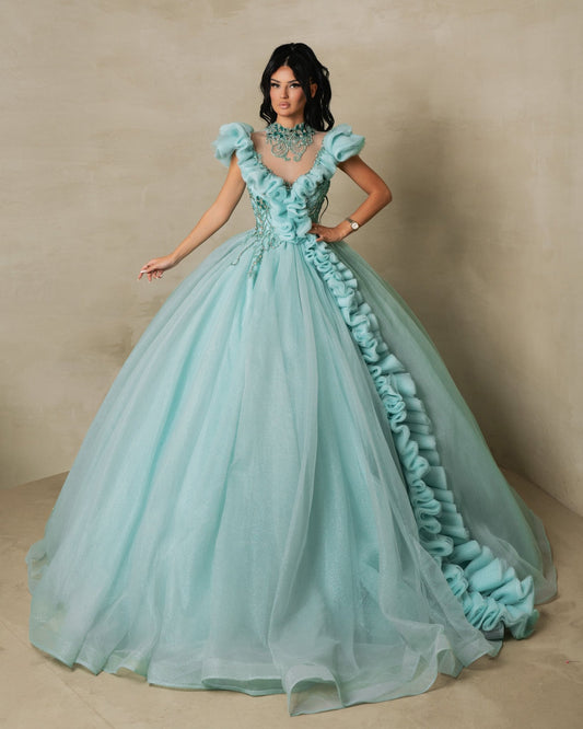 Amara Light Blue Tulle Ballgown with Chest Details