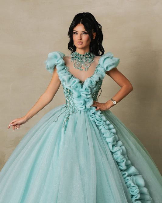 Amara Light Blue Tulle Ballgown with Chest Details