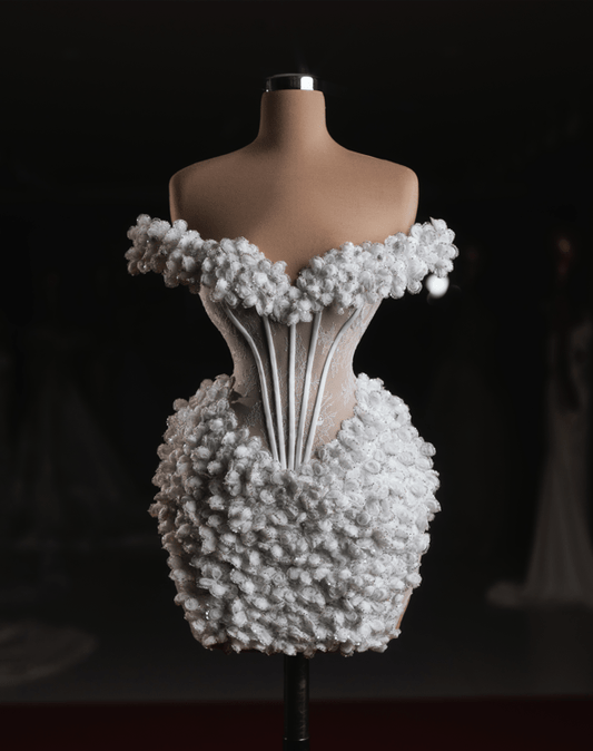 Amaria Short Bridal Dress with Floral Elements