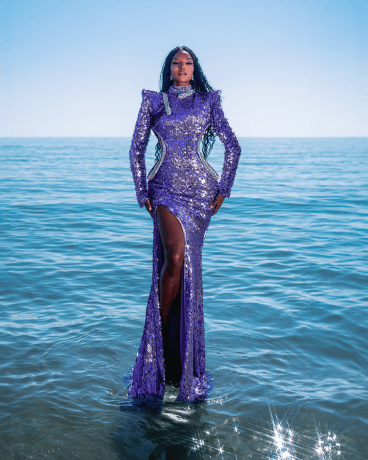 Amethea Sequin Dress with Sea Deatails and Snake