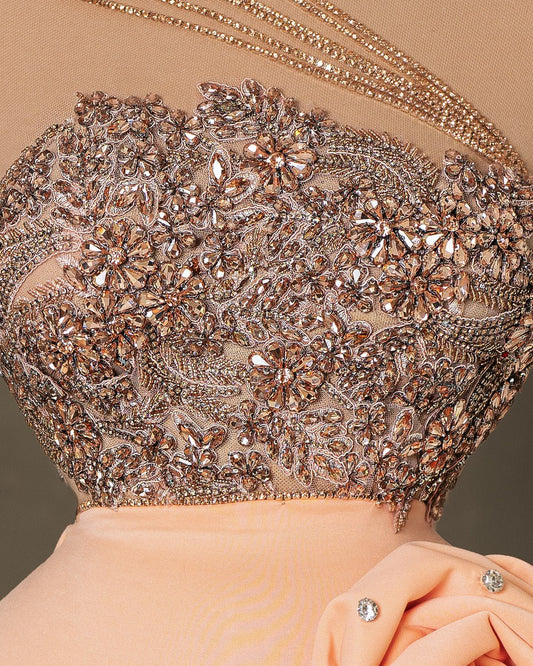 Amina Peach Short Dress with Flowers