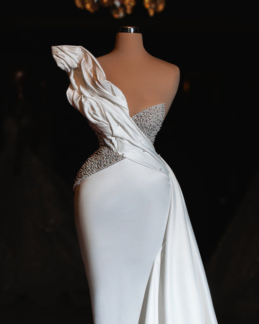 Anabelee Satin Bridal Dress with Pearls