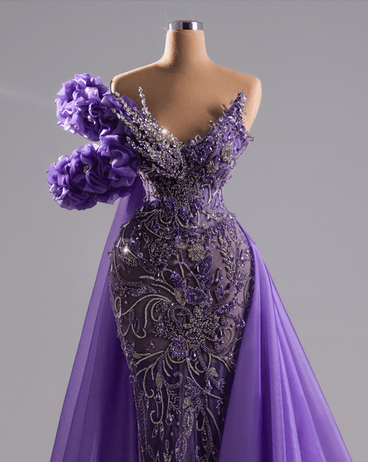 Angelis Purple Dress with Crystals and Cape