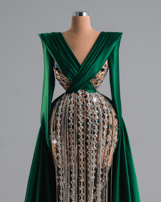 Argenta Emerald Green Long Dress With Silver Stones
