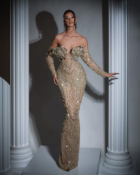 Aselya Gold Dress with Silver Stones
