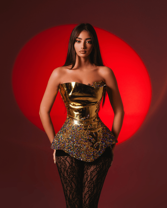 Ayones Sleeveless Corset with Leather and Beads