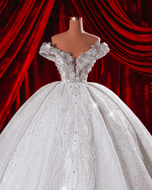 Belera Bridal Off Shoulder Dress with Crystals