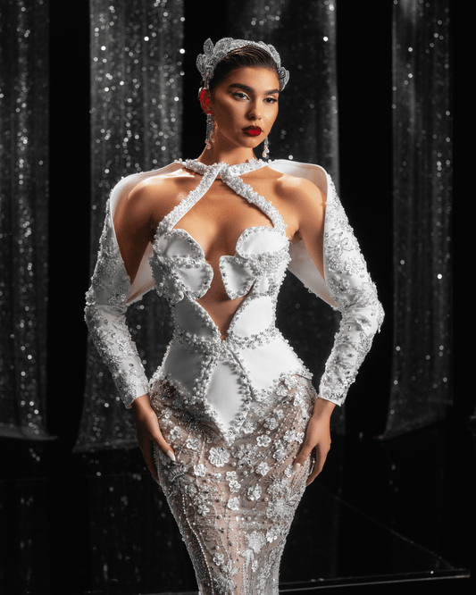 Berena Bridal Dress with Flower Details Cut-Outs