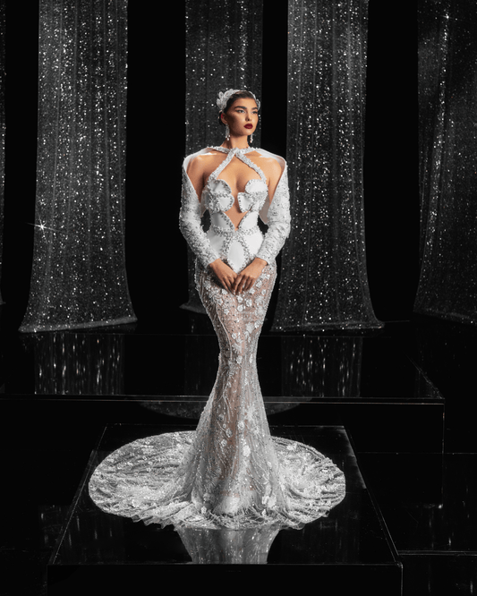 Berena Bridal Dress with Flower Details Cut-Outs