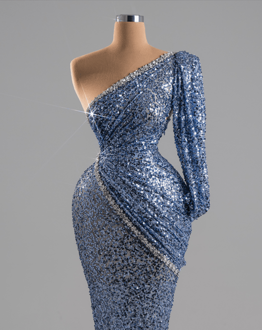 Bluciel Dress With Sequined Fabric, One Shoulder