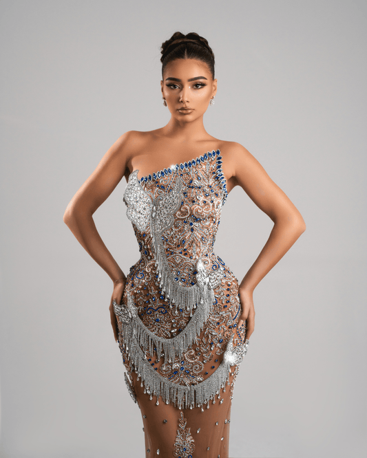 Buterfly Long Dress, with Crystals and 3D Design
