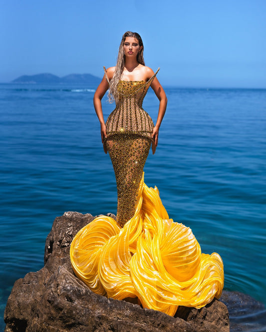 Chryseia Yellow Dress with Organdy Details