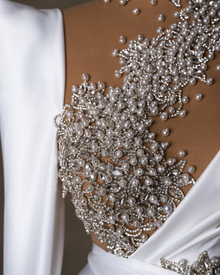 Bridal Dress with Intricate Crystal and Pearl Embellishments