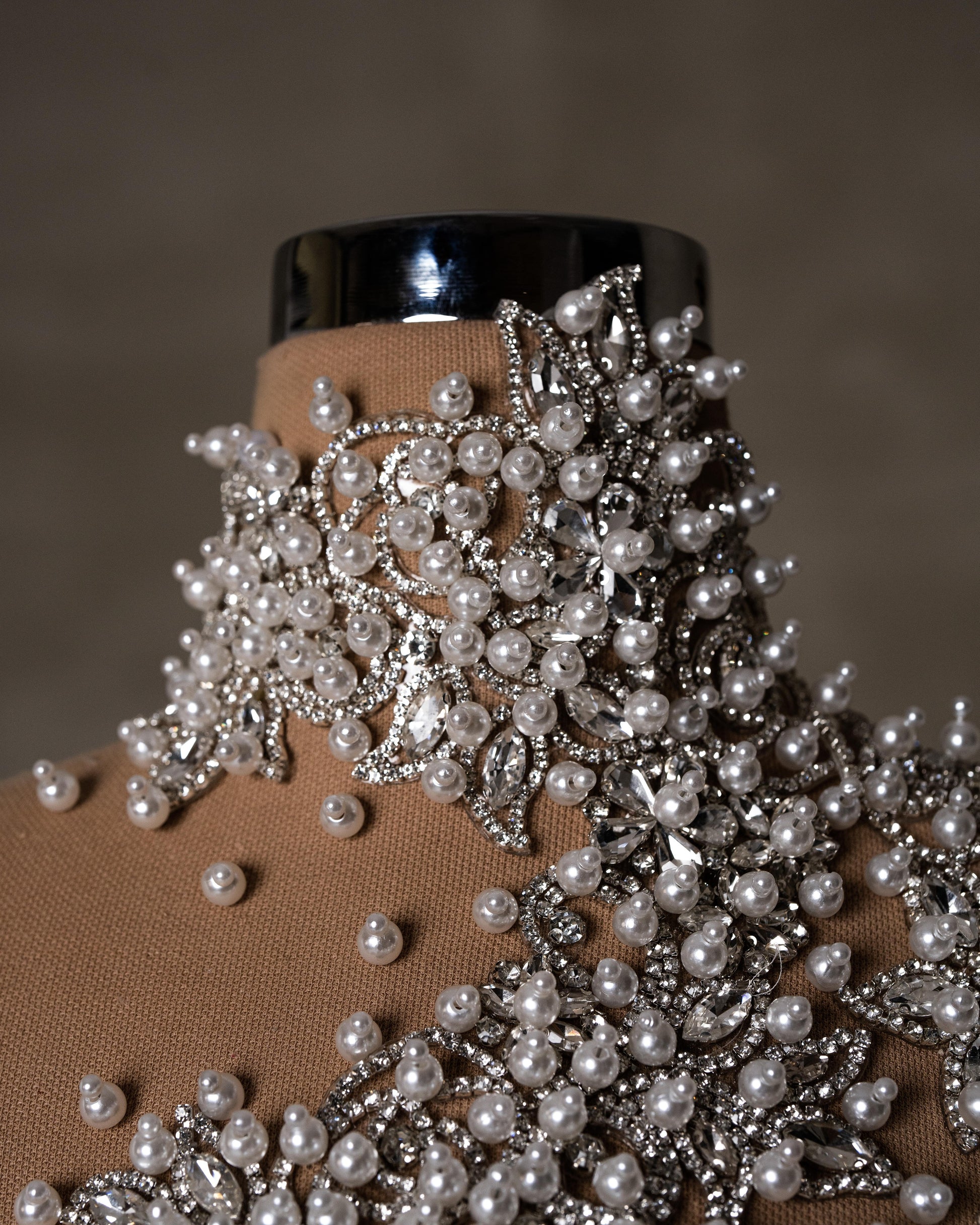 Satin Bridal Dress with Delicate Crystal and Pearl Accents