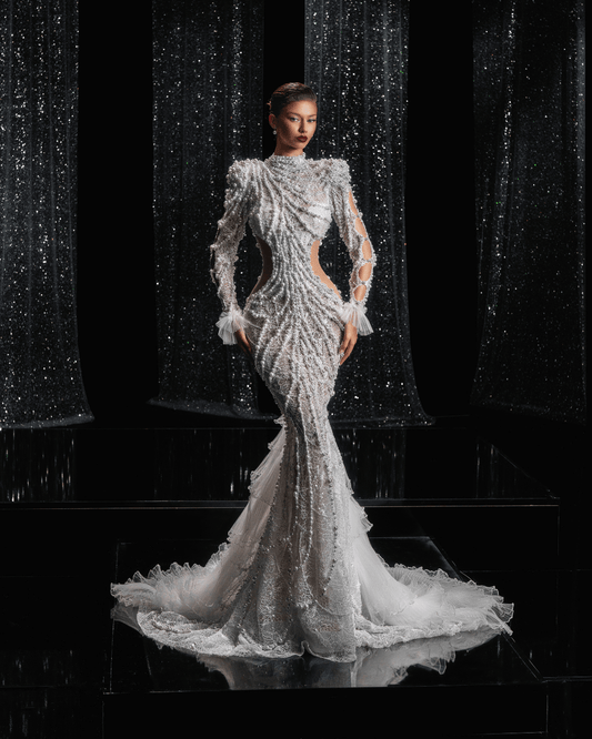 Dearse Bridal Dress with Side Cut-Outs and Pearls