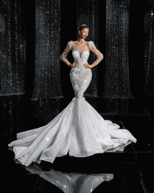 Denora Bridal Dress with Crystals and Long Sleeves