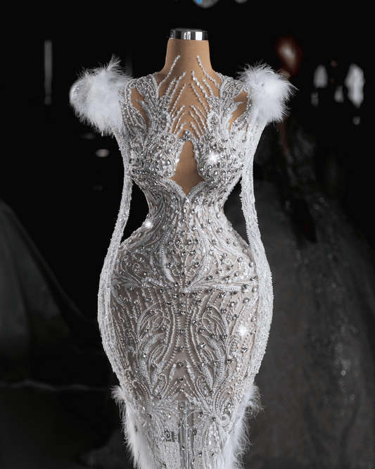 Derene Bridal Dress with Crystals and Feathers