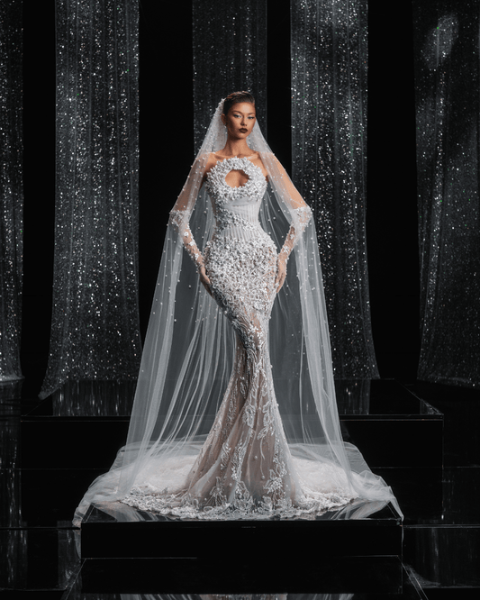 Donale Bridal Dress with Bold Circular Cutout at the Neckline