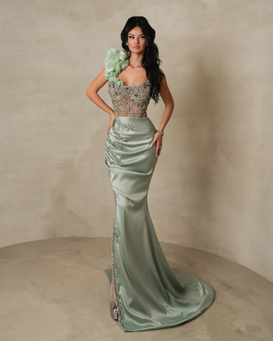 Eirenes Mint Long Gown With Crystals