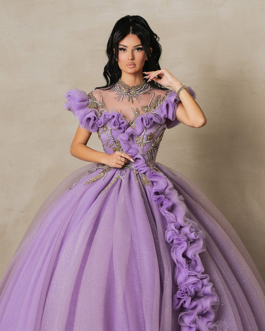 Elara Purple Tulle Ballgown with Chest Details