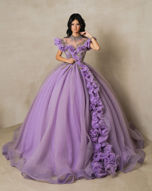 Elara Purple Tulle Ballgown with Chest Details